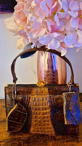 Brown leather croc embossed - leather,
