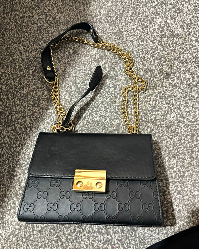 Black faux leather monogram - black,